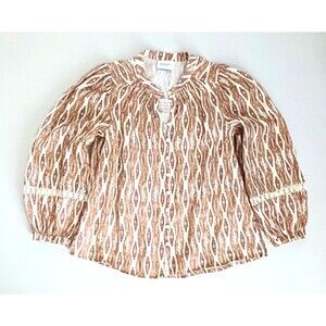 Wrap London 100% Linen Top Southwest Print Button Front Balloon Sleeve Sz 4